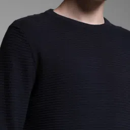 Jack & Jones Navy Cotton Slim Fit Texture Pullover image 5