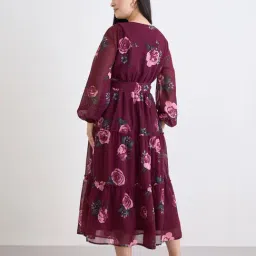 Styli Burgundy Synthetic Regular Fit Floral Print Dress image 5