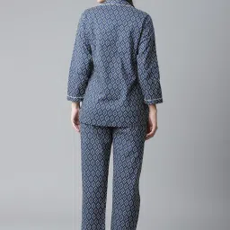 Divena Navy Blue Printed Cotton Top & Pant Set image 2