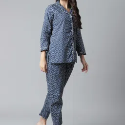 Divena Navy Blue Printed Cotton Top & Pant Set image 3