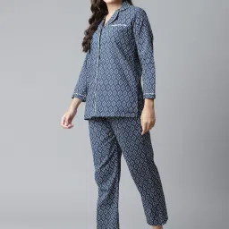 Divena Navy Blue Printed Cotton Top & Pant Set image 4