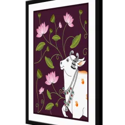 999Store Purple & White MDF Cow with Calf Printed Paper Wall Painting - Set of 1 image 3