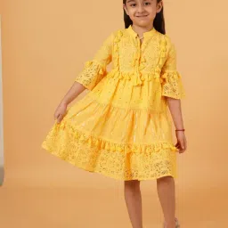 Creative Kid's Girls Yellow Cotton Embroidery Casual Dress-picture-27