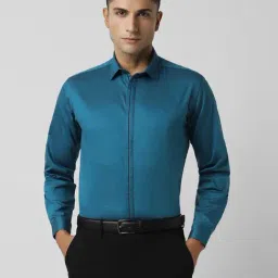 V Dot Blue Cotton Slim Fit Shirt-image-79