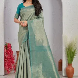 SATYAM WEAVES Woven Design Zari Silk Cotton Handloom Banarasi Saree-picture-30