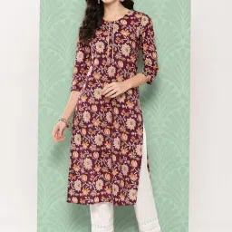 Varanga Maroon Floral Print Straight Kurta-picture-14