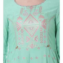 Rangriti Mint Green Printed A-Line Dress image 5