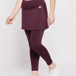 Clovia Purple Regular Fit High Rise Tights With Attached Skirt image 3