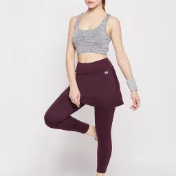 Clovia Purple Regular Fit High Rise Tights With Attached Skirt image 4