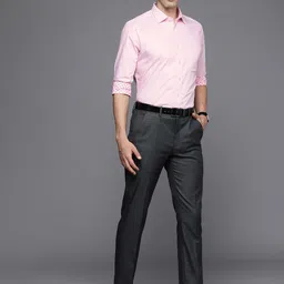 Louis Philippe Men Pink Self-Design Slim Fit Pure Cotton Formal Shirt image 4