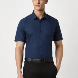 Peter England Navy Regular Fit Checks Shirt-image-41