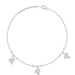 GIVA 925 Sterling Silver Rhodium-Plated Triple Leaf Charm Anklet image 5