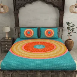 JaipurFabric Sea Green 100% Pure Cotton 120 TC Double Bedsheet with 2 Pillow Covers-picture-15