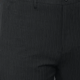 Louis Philippe Permapress Grey Slim Fit Striped Trousers image 4