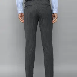 Louis Philippe Permapress Grey Slim Fit Striped Trousers image 2