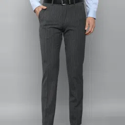 Louis Philippe Permapress Grey Slim Fit Striped Trousers image 1