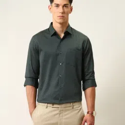 Arrow Green Cotton Slim Fit Printed Shirt-image-57