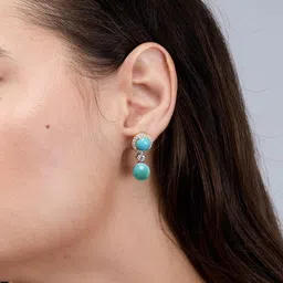 MINUTIAE Gold Plated Artificial Stones Studded And Pearls Beaded Circular Drop Earrings image 2