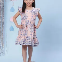 BIBA Girls Peach & Blue Printed Dress image 5