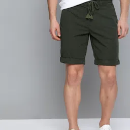 Mast & Harbour Men Olive Green Pure Cotton Solid Regular Fit Shorts-image-13