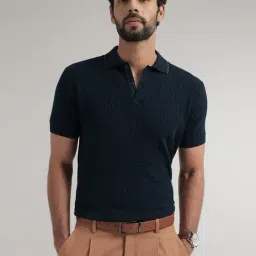 Andamen Navy Cotton Regular Texture Polo T-Shirt-picture-36