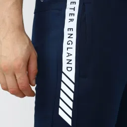 Peter England Navy Slim Fit Logo Printed Track Pants image 4