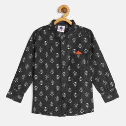 TONYBOY Boys Black & White Printed Premium Regular Fit Pure Cotton Casual Shirt-image-84