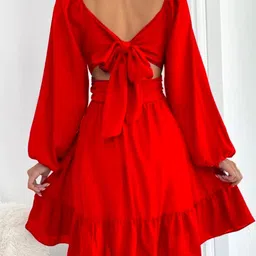 FLORINES Women Puff Sleeve Ruffled Fit & Flare Dress image 4