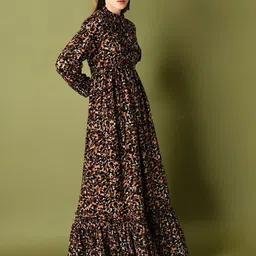 Raiyani Enterprise Women Print Tie-Up Neck Crepe Fit & Flare Maxi Dress-image-11