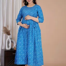 Tulsiram Bandhani Printed Cotton Fit & Flare Maternity Dress image 5