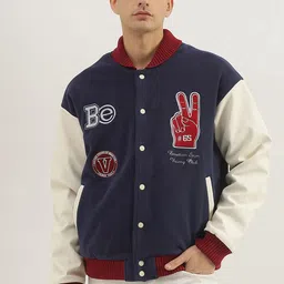 United Colors of Benetton Men Stand Collar Graphic Printed Casual Varsity Jacket image 1