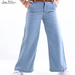 arias by lara dutta Arias Cotton Woven Full Length Flared Fit Jeans with with Stretch & Leather Braided Belt Solid Colour -Mid Wash-picture-17