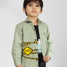 Polka Tots Cotton Full Sleeves Traffic Themed Shirt With Attached Tee - Green-picture-21