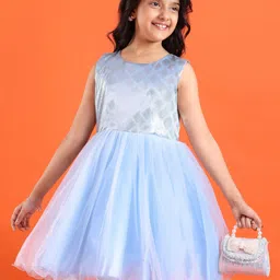 Pine Kids Sleeveless Shimmery Flared Party Frock - Light Blue-picture-25