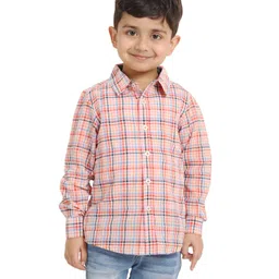 Campana 100% Cotton Full Sleeves Plaid Check Shirt - Orange & Multicolour-picture-28