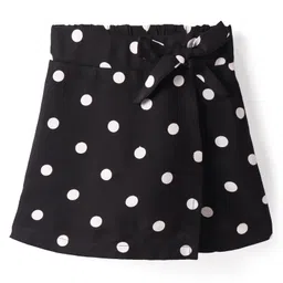 CrayonFlakes Rayon Polka Dots Printed Bow Applique Detailed Skorts - Black-picture-36