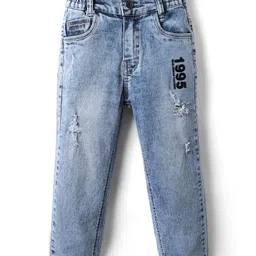 Olio Kids Denim Woven Full Length Solid Colour Jeans - Light Blue-picture-26