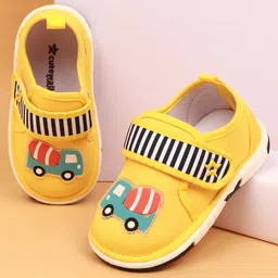 Cute Walk by Babyhug Velcro Closure Casual Shoes With Vehicle Applique & Stripes - Yellow-picture-25
