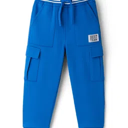 Babyhug French Terry Knit Full Length Lounge Pant With Text Badge - Blue-picture-16