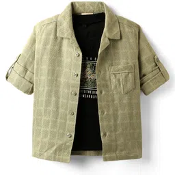 Rikidoos Full Sleeves Abstract Embroidered Shirt With Inner Tee - Pista & Black-picture-11
