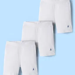 Pine Kids Cotton Lycra Knit Above Knee Length Solid Cycling Shorts Pack of 3 - White-picture-17
