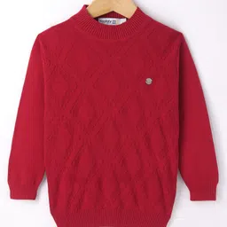 Noddy Cotton Lycra Knit Full Sleeves Geometric Designed Sweater - Red-picture-25