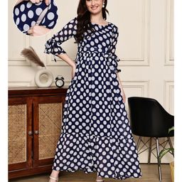 COLOR STUDIO Georgette Woven Three Fourth Bell Sleeves Polka Dot Printed Maternity Maxi Dress With Nursing Access - Navy Blue-picture-47
