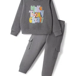 Tiara Interlock Knit Full Sleeves Make Today Great Text Printed Winter Sweatshirt With Joggers Set - Grey-picture-20
