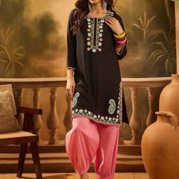 Sangria Floral Embroidered Round Neck Tunic With Trousers Co-Ords-picture-47