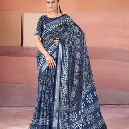 Garden Vareli Ethnic Motifs Block Print Saree With Blouse-picture-28