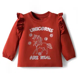 Doodle Poodle 100% Cotton Single Jersey Knit Full Sleeves Top & Lounge Pant Set With Unicorn Print - Light Brown image 2