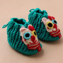 MayRa Knits Pack Of 2 Hand Knitted Woven Orange Applique Detailed Set Of Booties - Green & Pink image 3