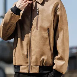 HERE&NOW Men Spread Collar Solid Bomber Jacket image 5