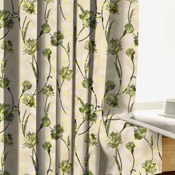 HOMEBREW FURNISHINGS Cream-Coloured & Green 2 Pieces Velvet Long Door Curtains image 4